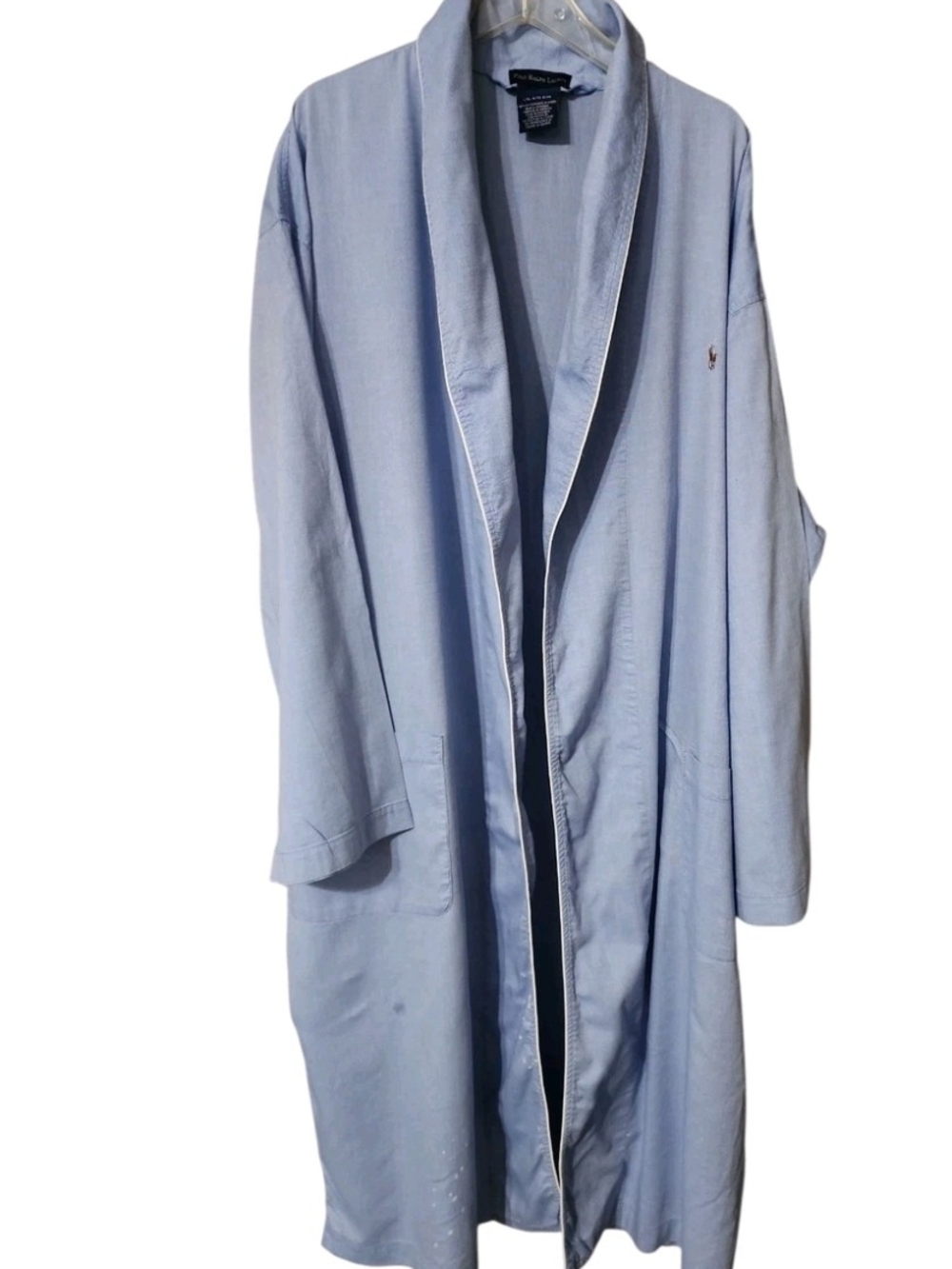 Polo Ralph Lauren Cotton Poplin Robe Blue XL Thrashed Vintage Loungewear